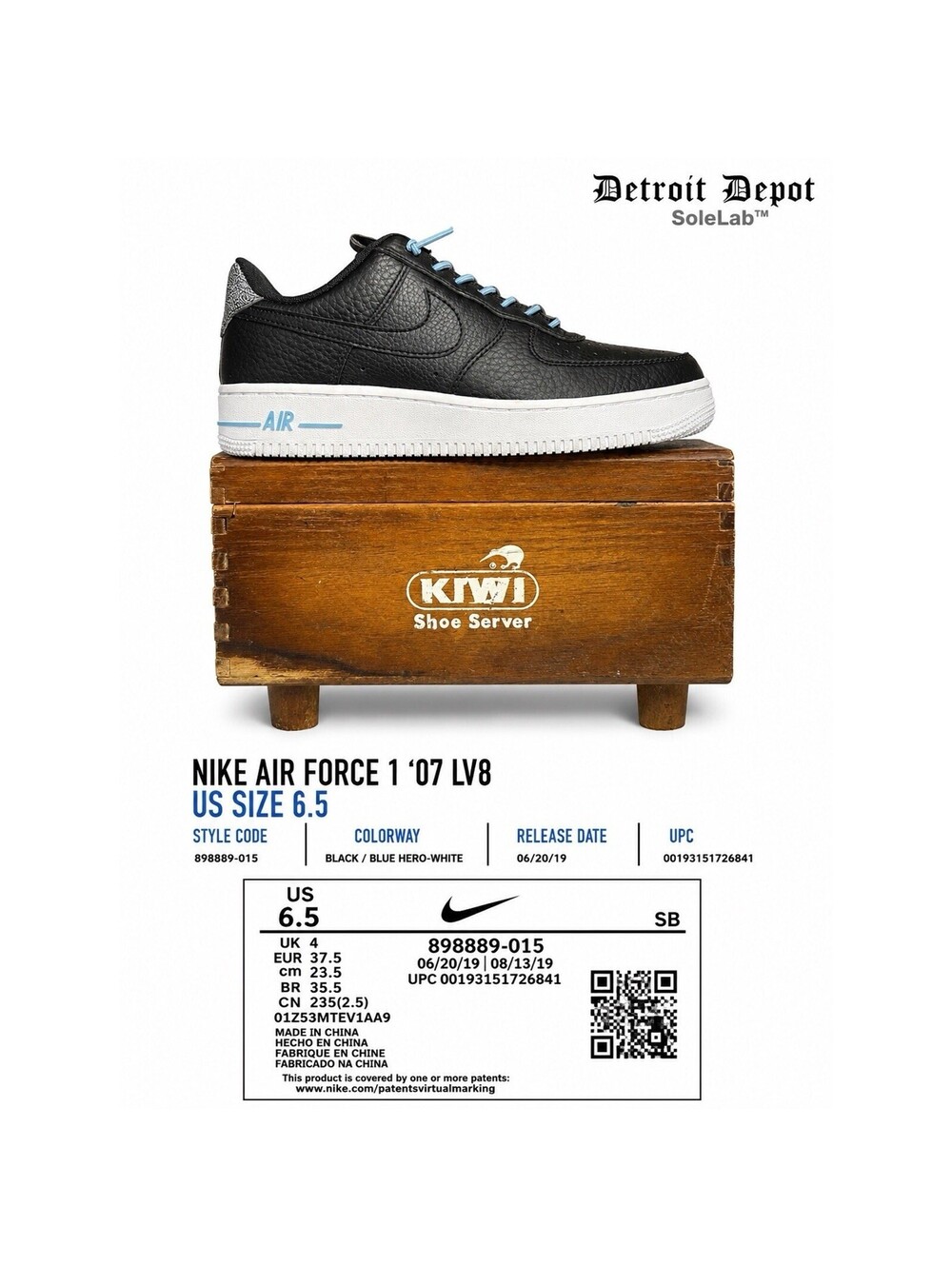 Nike Air Force 1 ‘07 LV8 Black Blue Hero White 898889-015 Women’s Size 6.5
